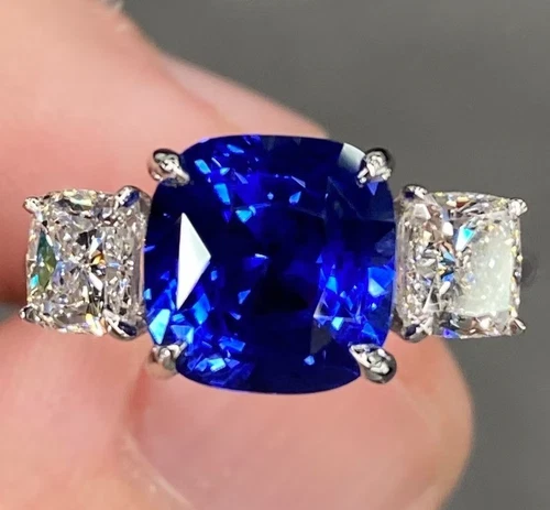 10 Ct Certified Cushion Shape Natural Blue Diamond Ring VVS1 White Gold Finish