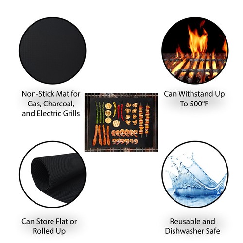 2 Pcs BBQ Grill Mats Outdoor Cooking Baking Non Stick Reusable Grilling Mat - Picture 5 of 7