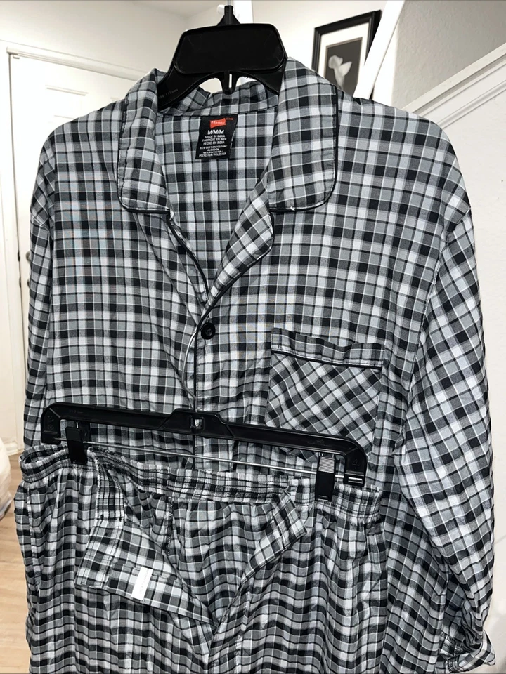 Ropa de dormir Hanes para hombre mediana, pijama gris a cuadros mezcla de algodón Foto 2 de 4