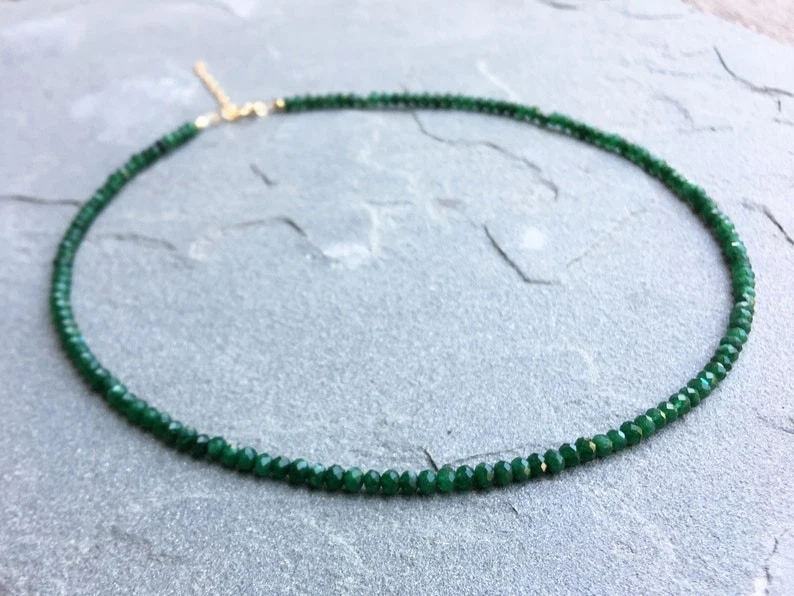 Collares con cuentas de piedras preciosas de rondelle facetadas esmeralda verde natural de 3-4 mm A++ 18"" Foto 4 de 4