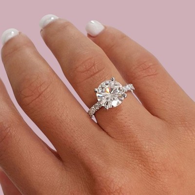 Gold Diamant Verlobungsring 2,50 Karat IGI E F VVS Rund 14K Weiß Lab Created