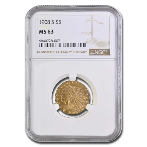 1908-S $5 Indian Gold Half Eagle MS-63 NGC