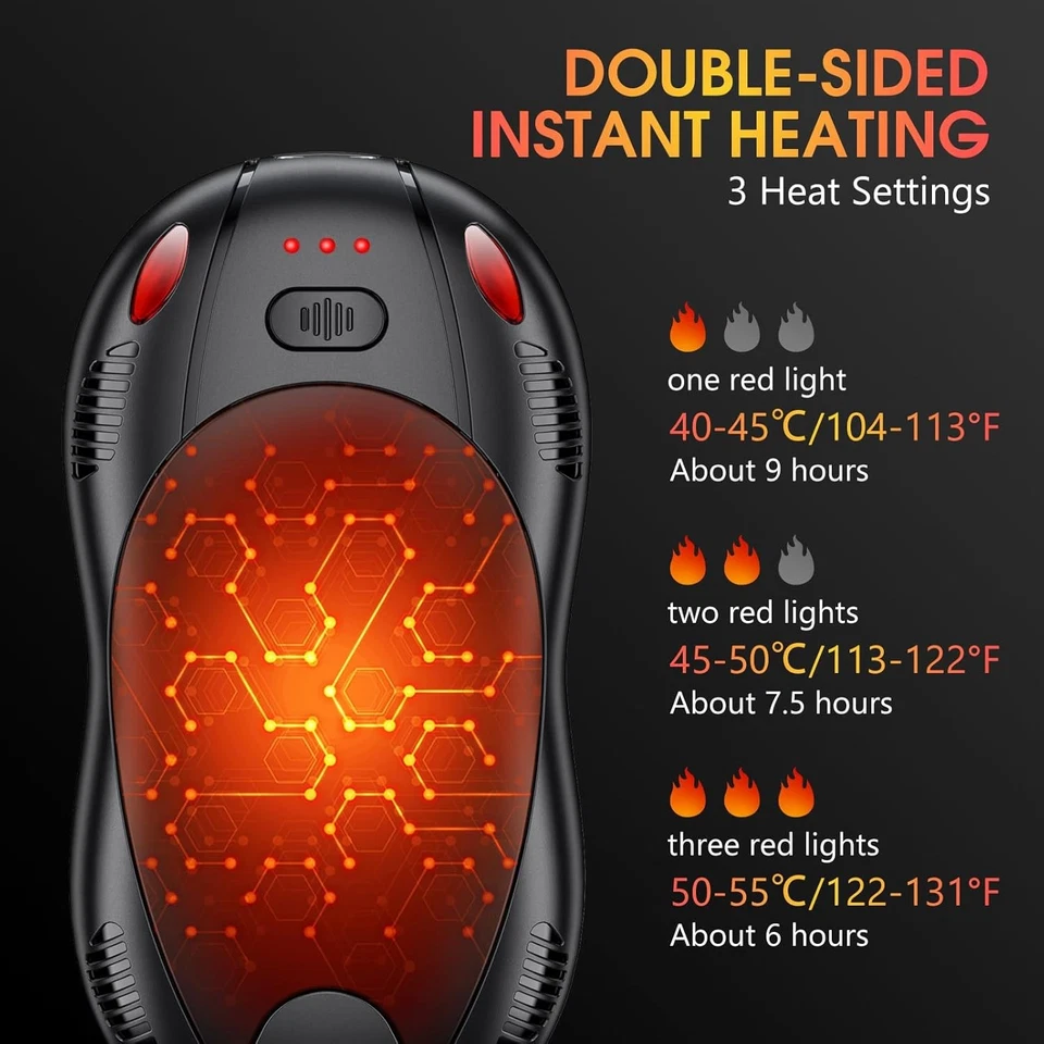 10000mAh 2 Pack Hand Warmers Rechargeable Electric Hand Warmers with Double Side - Image 4 of 4