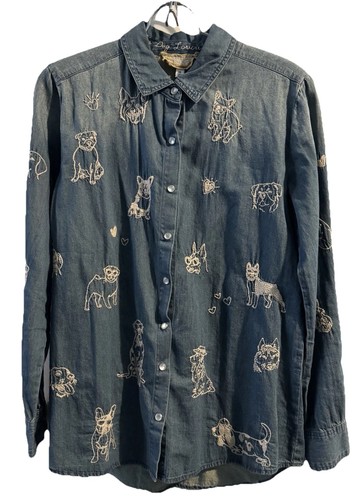Johnny Was For Dog Lovers Only Button Down Blouse Size XS - Picture 6 of 7