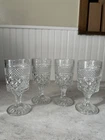 Vintage Set Of 4 Anchor Hocking Wexford Wine Water Goblets 6.5" Diamond Cut