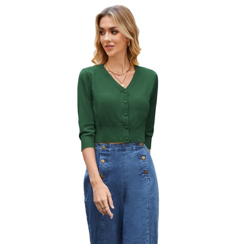 Three Quarter Sleeve Cardigan for Women featuring Comfortable Knit Design - Picture 3 of 76