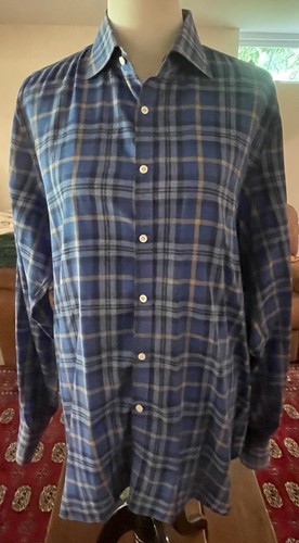 ISAIA  Men’s Shirt 16.5 42 Multi Color Plaid Blue Brown 100% Cotton LS