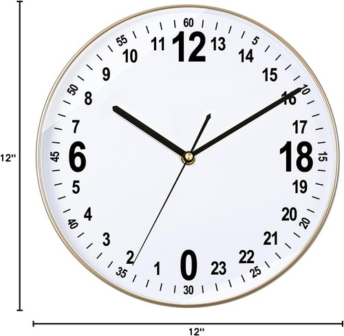 24 Stunden Wanduhr 12 Zoll rund gut ablesbar weißes Zifferblatt gold - Bild 8 von 8