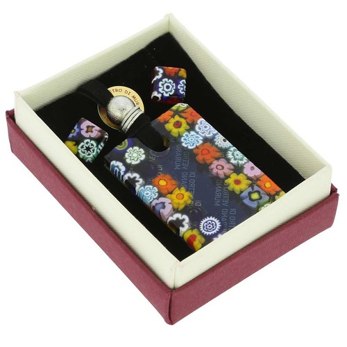 GlassOfVenice Murano Glass Millefiori Necklace and Earrings Set - Blue Stripe - Picture 2 of 9