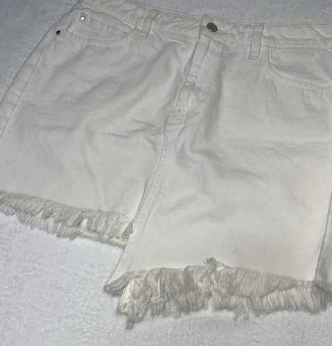 GUESS Women's M Stella Raw Hem Asymmetrical Fringe Optic White Denim Skirt - Picture 3 of 9