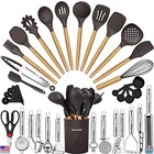 35PC Kitchen Utensils Set - Silicone & Wooden Cooking Tools, Grater, Tongs,