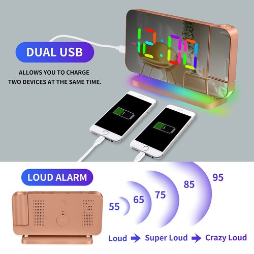 USB LED Digital Projection Alarm Clock with 180° Rotatable Projector,Dual Alarms - Picture 59 of 64
