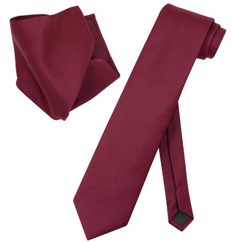 Men's Dress Vest NeckTie Hanky BURGUNDY Color Neck Tie Set for Suit or Tuxedo M - Picture 4 of 4
