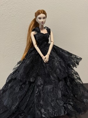 Volks Dollfie Plus Doll 2001 Body OOAK Custom Face Black Gown Red Hair