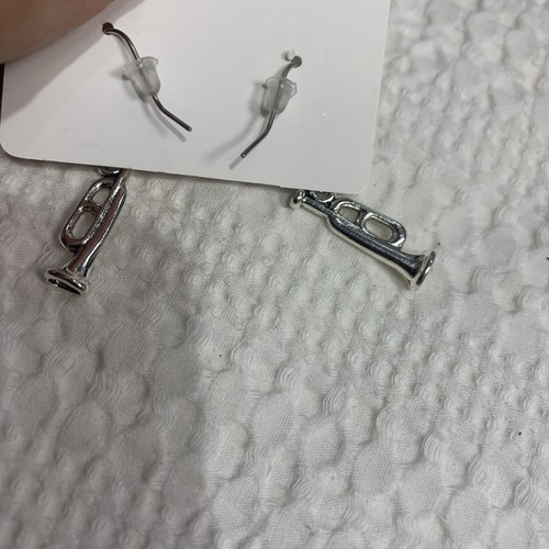 Metal Trumpets Earrings Band Music 1/2” Dangle Drop Handmade New Gift - Picture 9 of 10