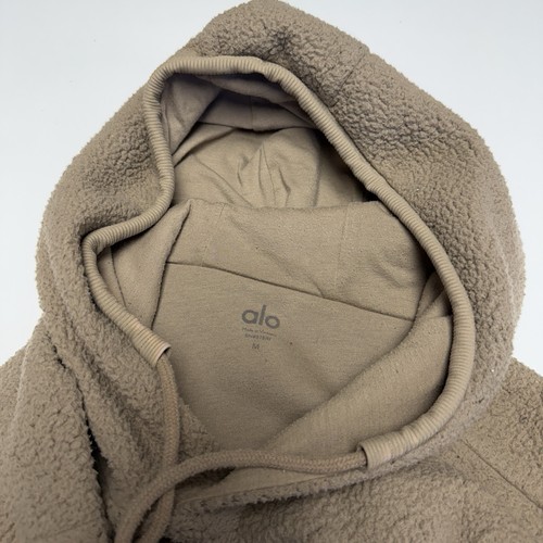 Alo Fleece Sweatshirt Jacket Medium 22.5x26.5 Brown Micro Sherpa Yoga - Picture 15 of 18