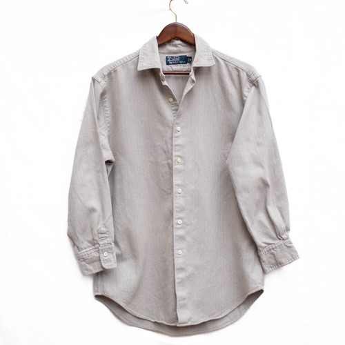 Vtg Polo Ralph Lauren Flannel Shirt M Taupe Herringbone Hong Kong Unisex 90s - Picture 1 of 6