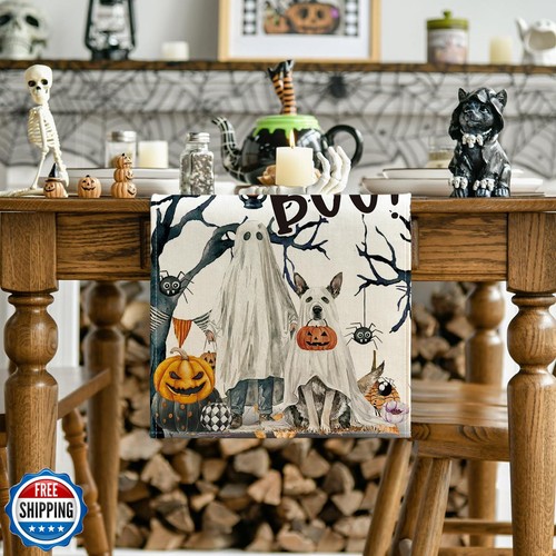 Artoid Mode Zucche Fantasma Albero Cane Boo Halloween Runner da Tavolo, Autunno Stagionale - Foto 2 di 5