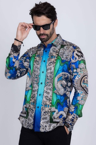 BARABAS Herren Langarmhemden Blumen Drache Strass 3SPR405 - Bild 6 von 29