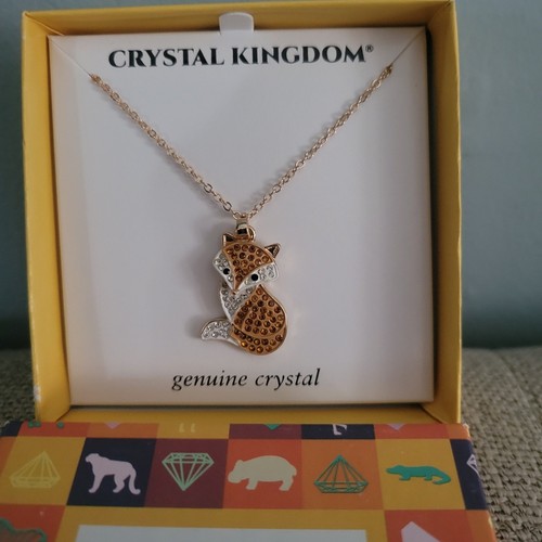 Crystal Kingdom Fox Pendant Necklace 15-17" Chain in Jewelry Box Gold Tone - Picture 2 of 2