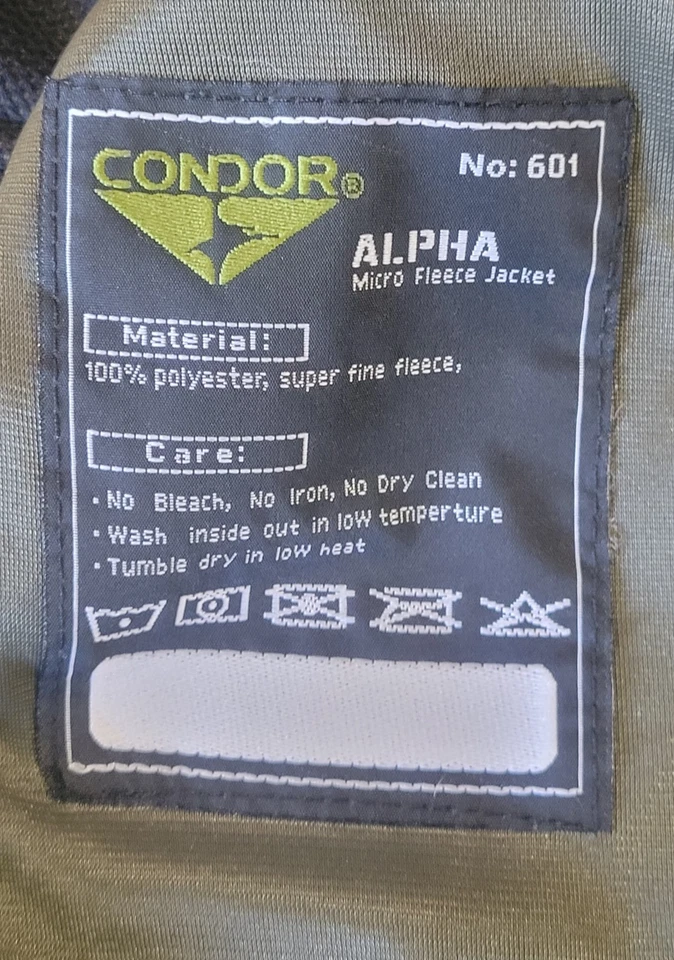 Chaqueta Micro Polar Condor Tactical Alpha Para Hombre Grande Verde Militar Nº 601 Usada en Excelente Condición Foto 4 de 4