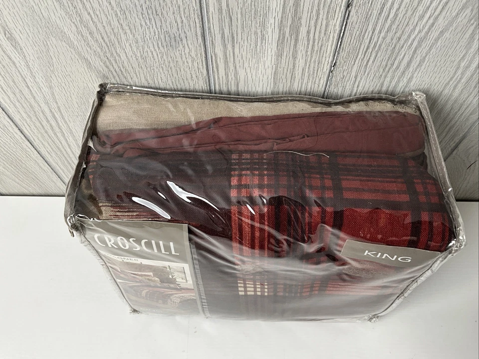 Пододеяльник CROSCILL KING — клетчатый Wagner — паприка — 110 x 96 дюймов — новый в упаковке - Изображение 3 из 4