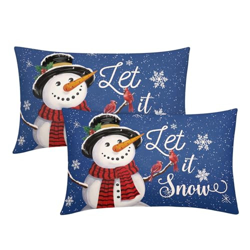 Let it Snow Weihnachten blaue Lendenkissenbezüge 20" x 12" (2er Pack) blau Weihnachten - Bild 1 von 7