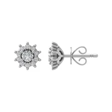 14k White Gold Round 0.2Ct Natural Diamond Halo Stud Earrings Gift for Women