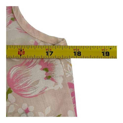 Camicia da notte vintage rosa floreale cotone senza maniche dettagli pizzo lunghezza intera fatta a mano M - Foto 7 di 7