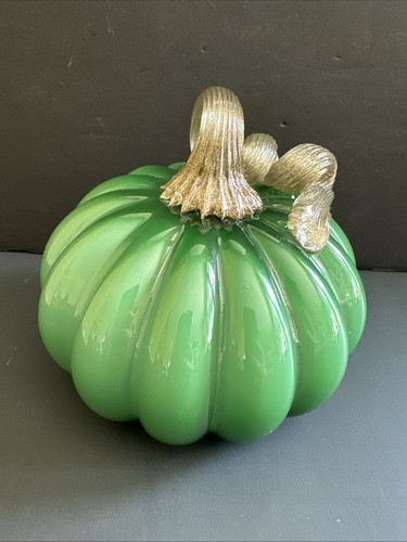 Zucca vetro soffiato a mano giada verde argento macchia arte scultura decorazione autunno 4x5" - Foto 15 di 23