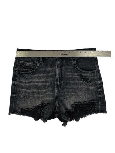Pantalones Cortos de Jean American Eagle Negros Envejecidos Tiro Alto Años 90 Novio Talla 10 - Imagen 4 de 10