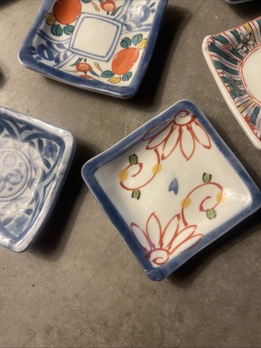 8pc Set Arita Ware Japanese Square Mini Plates Hand Painted & Signed 2-7/8” - Picture 6 of 12