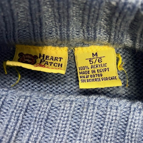 Vintage Heart Patch Place Girls Blue Bear Knit Sweater Size 5/6 - Picture 8 of 11