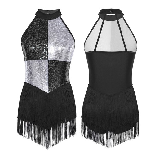 Women Dancewear Color Block Leotard Ice Skating Dress Latin Costume Shiny Jazz - Bild 32 von 83