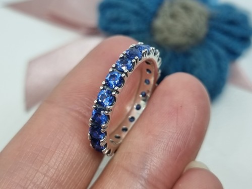 NEW Genuine Pandora Silver Blue Sparkling Row Eternity Ring Size 54 π S925 ALE - Picture 4 of 8