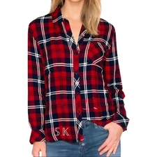 RAILS Hunter Plaid Cherry/Navy Button-up Shirt Soft Rayon Flannel size SMALL 