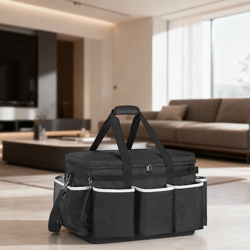 Cleaning Organizer Tote Bag with Hard Bottom and Multiple Wall Pockets - Picture 8 of 10