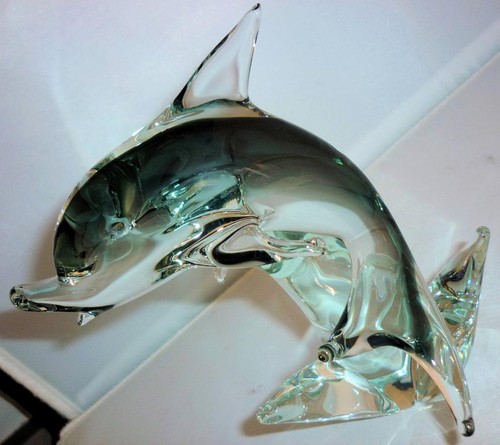 LARGE VINTAGE RETRO MURANO SMOKEY GREY GLASS DOLPHIN ORNAMENT - Picture 9 of 10