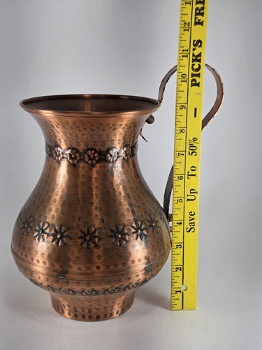 Vintage Copper Pitcher W/sunflowers 10.5" Massiv Kupfer Echt Handarbeit Hammered - Picture 7 of 8