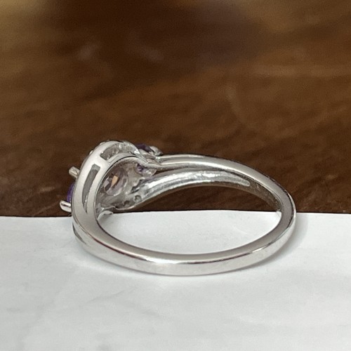Amethyst & White Lab-Created Sapphire Sterling Silver Bypass Ring - Size 6.25 - Picture 3 of 10