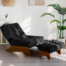 Accent Chair with Ottoman Adjustable Backrest, Tufted Living Room Chair Upholste