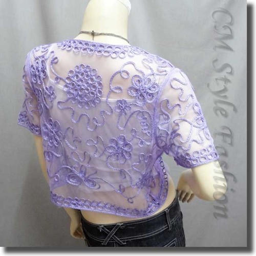 Sequined Embroidery Shrug Glam Bolero Top Purple M - Bild 4 von 4