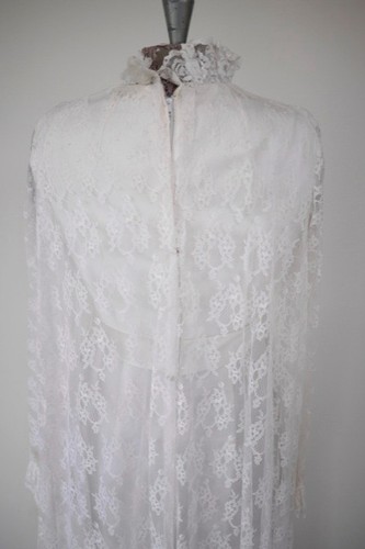 Vintage 50s 60s Empire Waist White Lace Wedding Gown Dress Cape Back 34" Chest - Picture 8 of 12