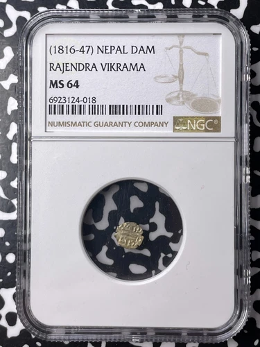 (1816-47) Nepal Rajendra Vikrama 1 Dam NGC MS64 Lot#G9677 Silver! Top Graded!