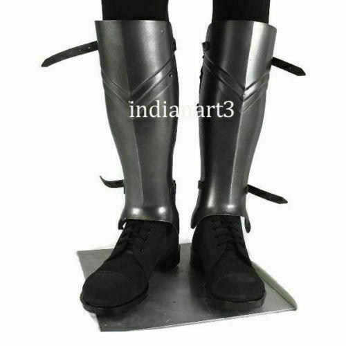 Medieval Pair Leg Guard Armour Greek Ancient Braces Iron Steel Set Black Finish - Picture 2 of 4