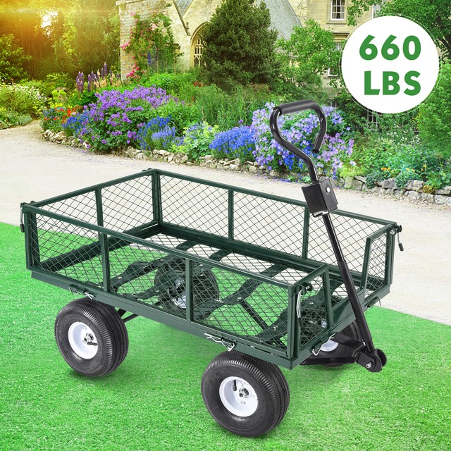 660lbs Heavy Duty Lawn Garden Utility Cart Wagon Wheelbarrow Steel Trailer 660lbs Heavy Duty Lawn Garden Utility Cart Wagon Wheelbarrow Steel Trailer