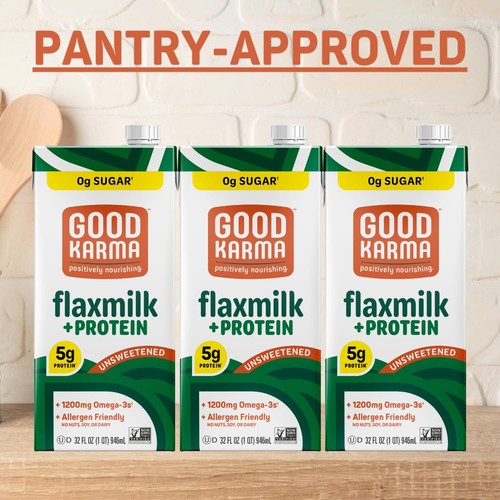 Good Karma Unsweetened Flaxmilk +Protein, 32 Ounce (Pack 32 Fl Oz of 6) - Picture 6 of 8