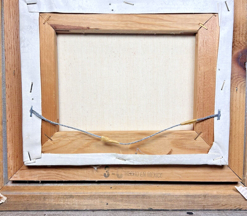 VINTAGE MID CENTURY OIL PAINTING CLIPPER SHIP IN OCEAN FRAMED 15X13 WOOD TEAL - Bild 8 von 10