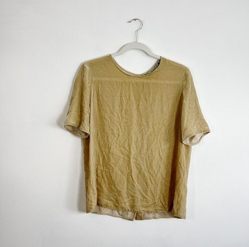 Vince Velvet Tee in Dill Small T Shirt Blouse Top Silk Beige Gold - Picture 1 of 5