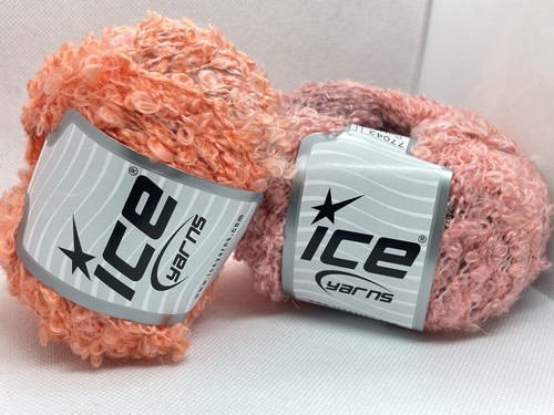 2-Pack Long Striping Coral Mix Durban Mohair Acry Boucle Yarn Ice 77043 LOT of 2 - Picture 1 of 12